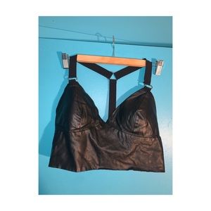 FOREVER 21 BLACK FAUX LEATHER CROP TOP